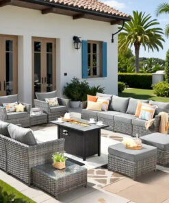 XIZZI 13-piece Outdoor Patio Wicker Furniture Set with Fire Table