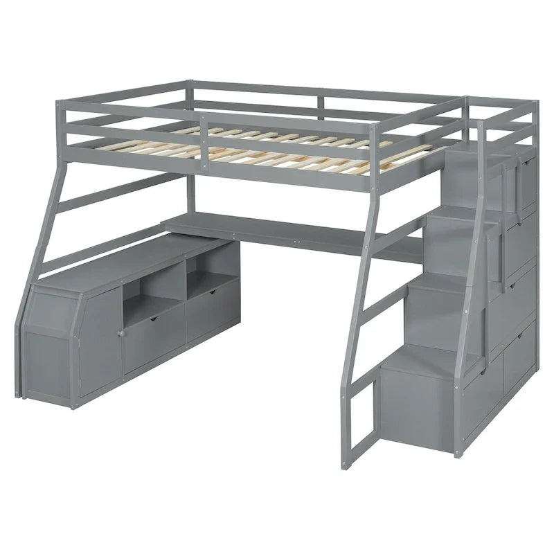 Full Pine Loft Bed with Desk and Storage – Image 11