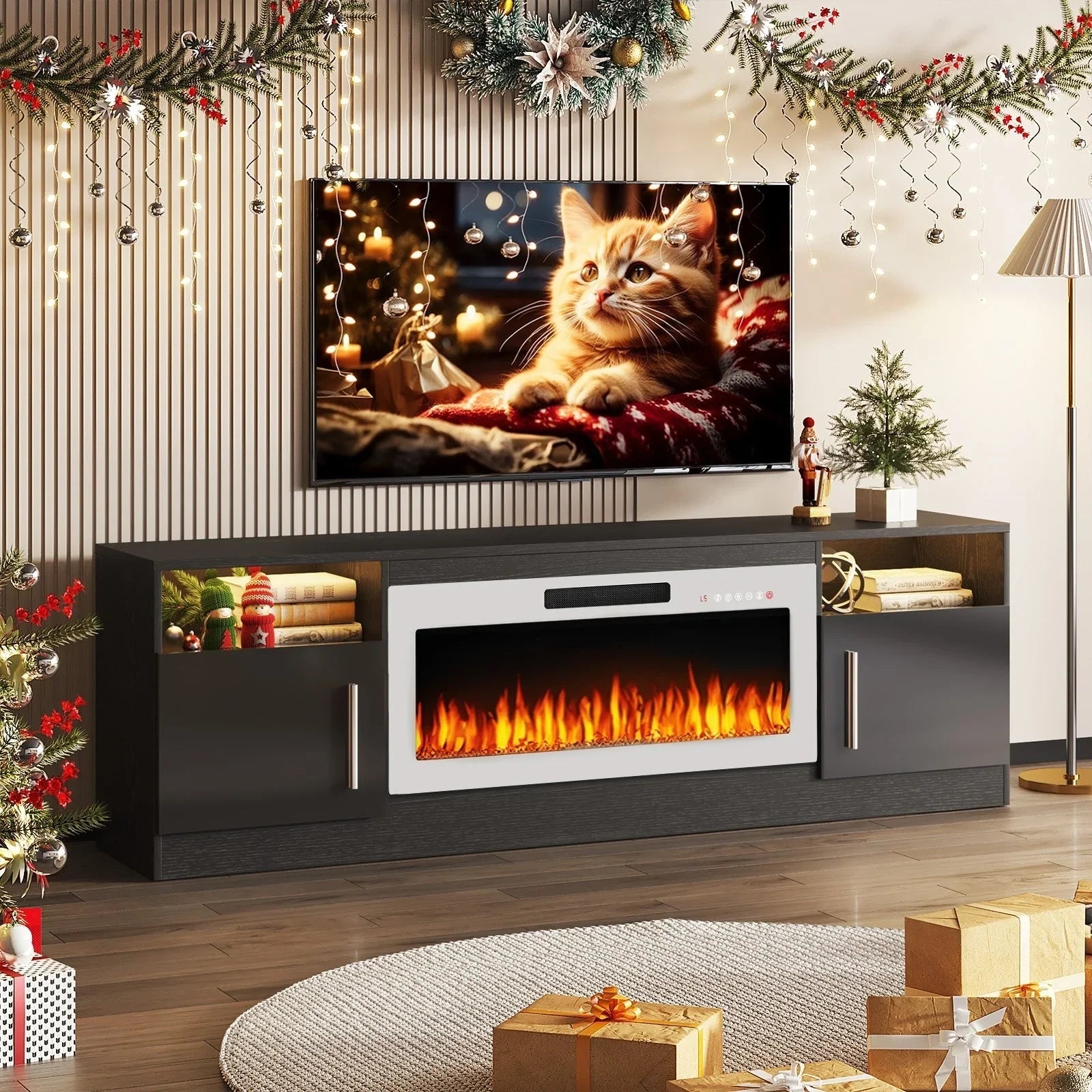 Bossin 70 Fireplace TV Stand with 36 Electric Fireplace, TV Stand for TVs Up to 80, 16 Colors LED Lights/Entertainment Center – Image 64