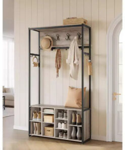 VASAGLE Hall Tree with Bench and Shoe Storage, Coat Rack with Shoe Bench, Entryway Furniture, Open Compartments