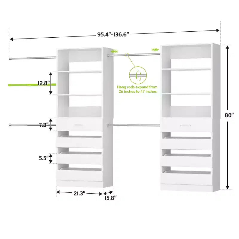 Besiost Closet System with 8 Wooden Drawers and 4 Hanging Rods – Image 20