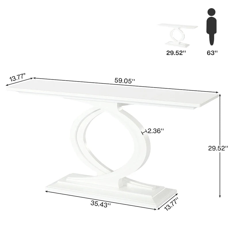 59 Inch Console Table for Entryway, White Farmhouse Sofa Tables for Living Room – Image 7