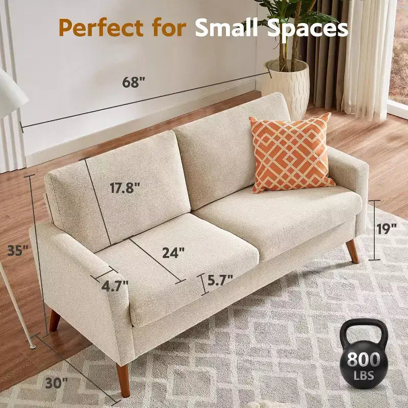 68 Loveseat Sofa Comfy Couch,Modern Loveseat Couches for Living Room/Bedroom,Comfy Sofa with Spring Cushion,Solid Wood,Tool-Free Assembly – Image 40