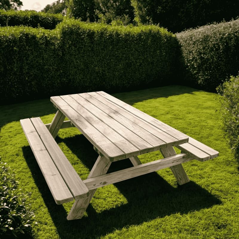 Jardipolys Table de Pique-Nique en Bois avec bancs intégrés 6 Personnes - 1,77 m en Bois - 177 x 160 x 73 cm - Cerland – Image 2