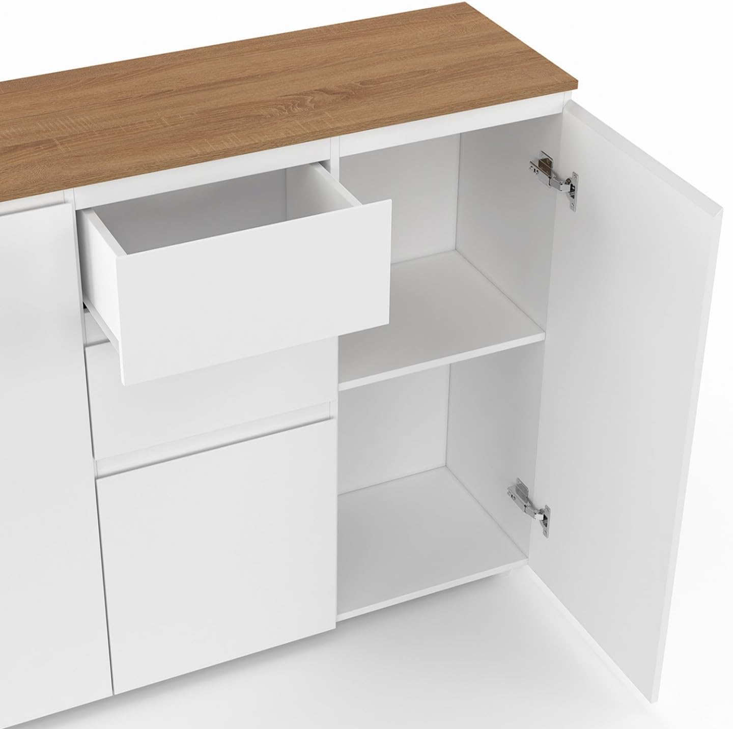 IDMarket - Buffet 100 cm Toby 3 Portes 2 tiroirs Blanc et Plateau Bois – Image 6