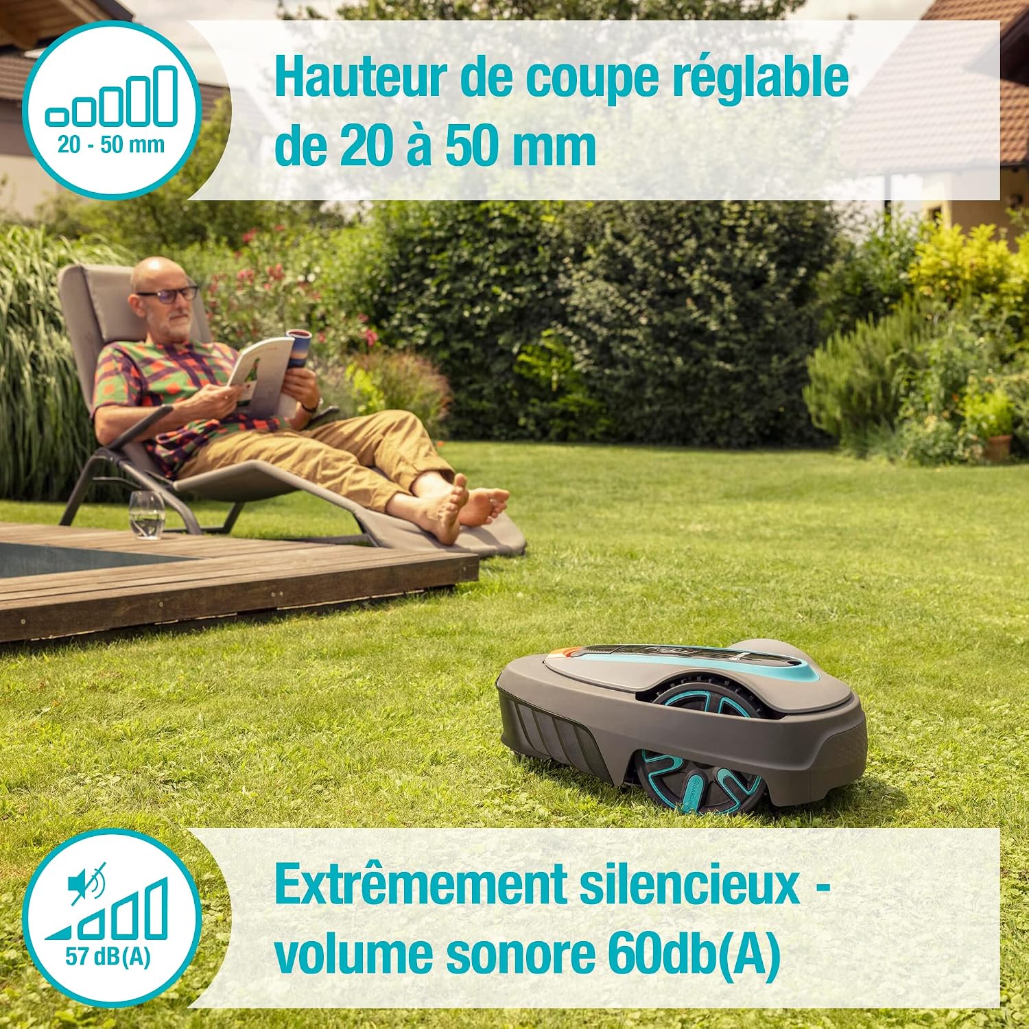 Gardena Tondeuse Robot Smart SILENO City 500 m² Set: Technologie Lona IA innovante, réglage Via Application, SensorControl, pour pentes 35% Max, passerelle Smart, FR-Version (19602-66) – Image 3