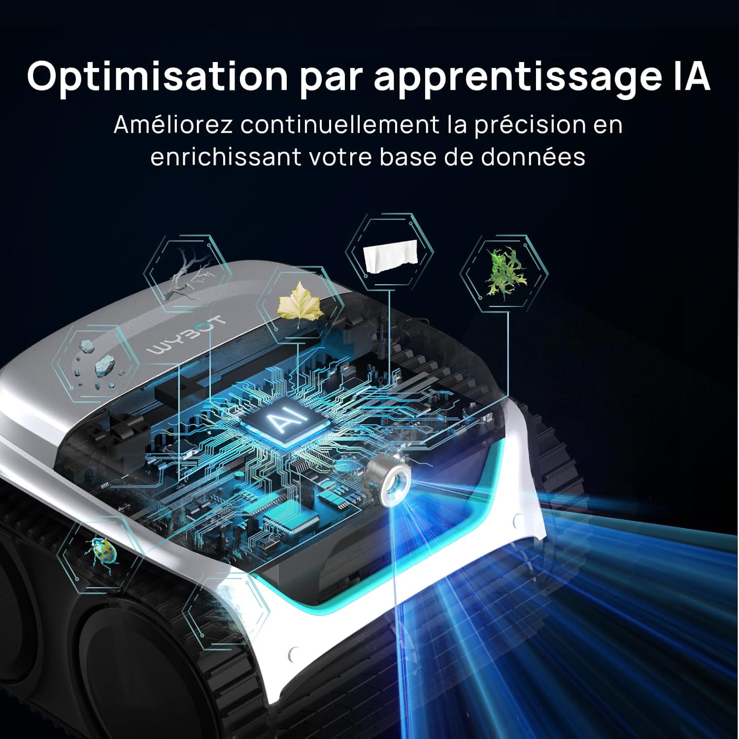 WYBOT (Nouveau Modèle) Robot Piscine sans Fil C2 Vision-A avec caméra IA, Filtration Ultra-Fine, Forte Aspiration, Nettoyage Fond/parois & Ligne d’Eau, Navigation Intelligente – Blanc – Image 3