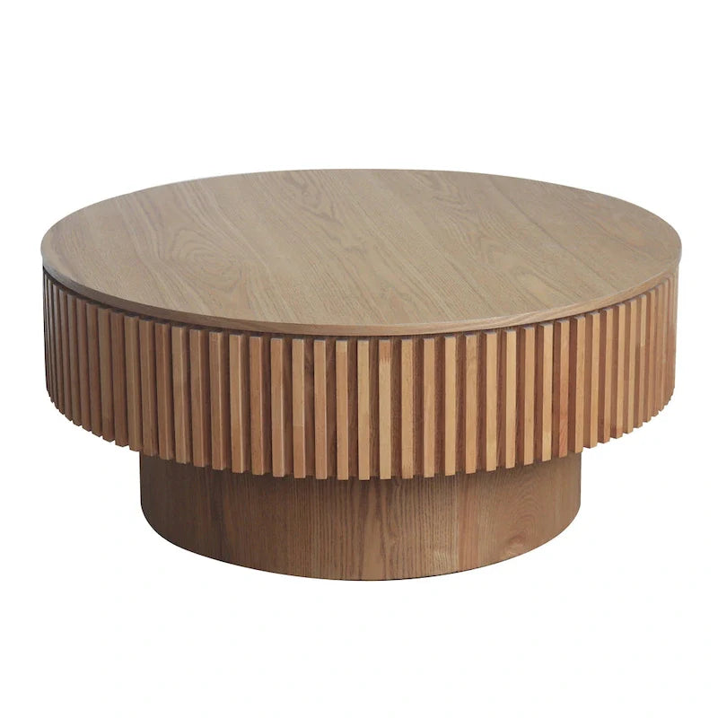 Modern Solid Wood Veneered Round Coffee Tea Table with Storage – Image 17