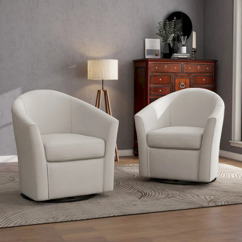 Set of 2 Modern Upholstered Swivel Barrel Chair Living Room Accent Chair – Image 4
