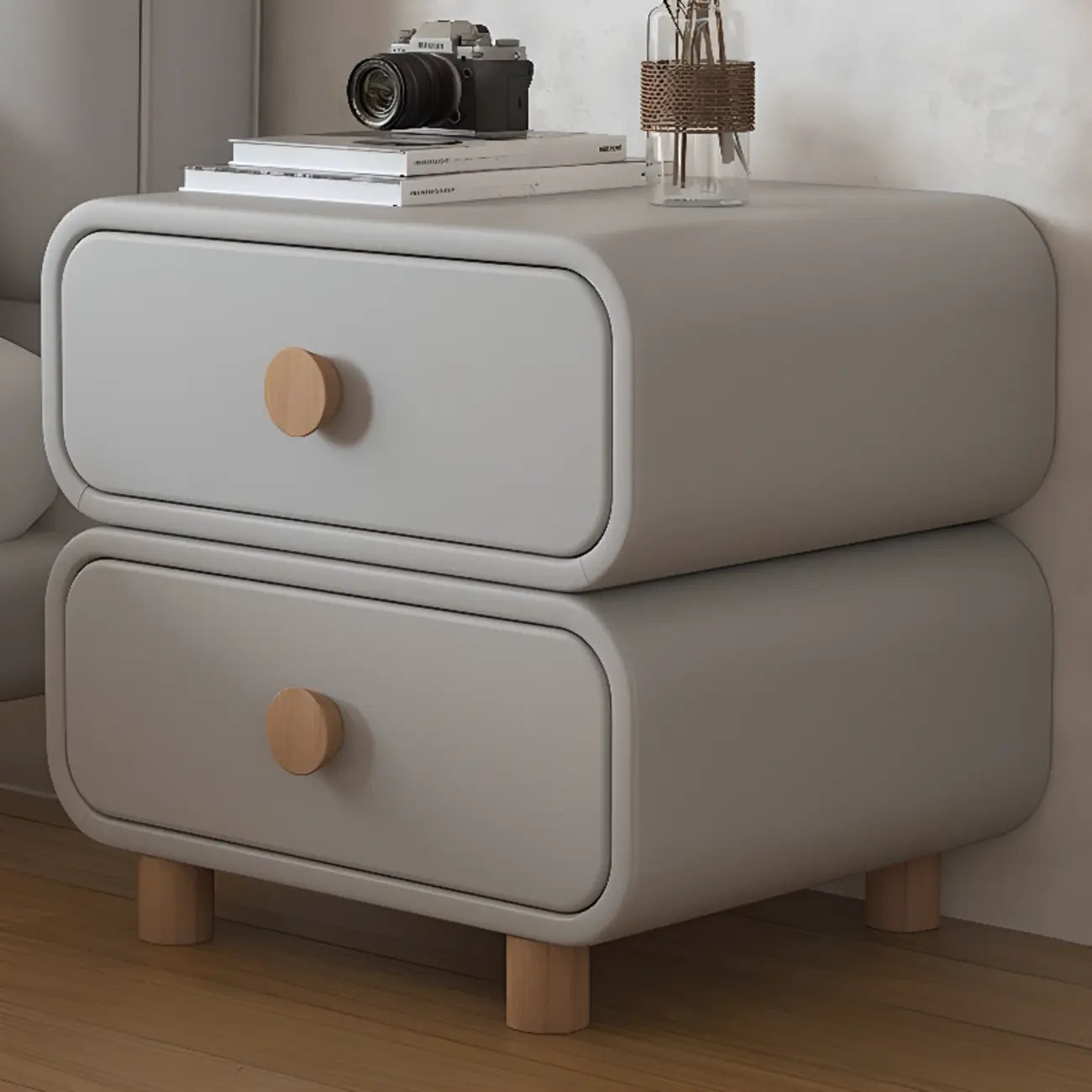 Pleather Scandinavian Nightstand With Faux Leather Finish – Image 16