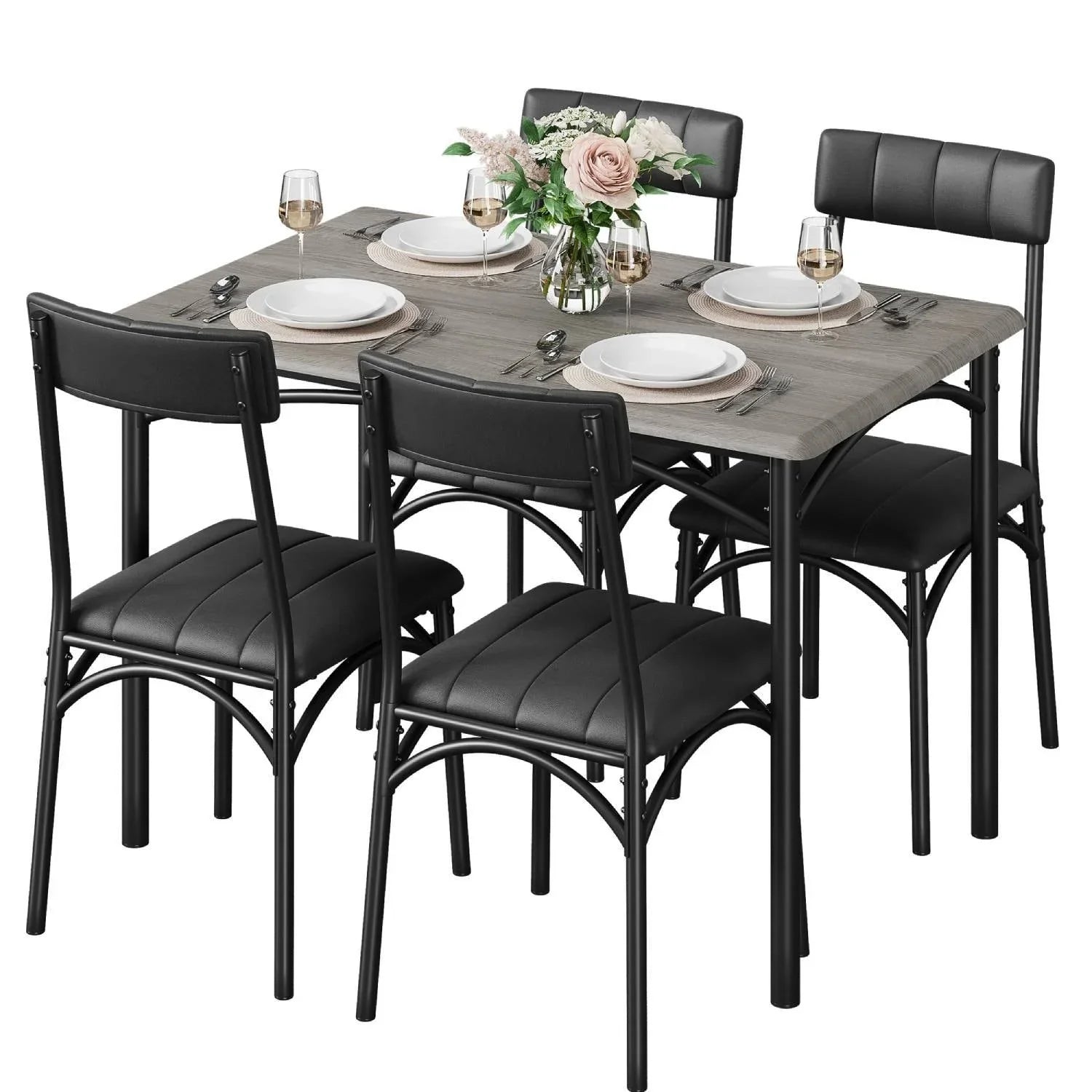 Rectangular Dining Table Set for 4 with Upholstered Chairs – Image 12