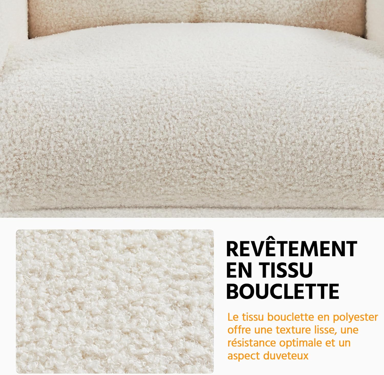 Yaheetech Fauteuil de Relaxation Chaise de Détente Siège de Canapé Fauteuil en Tissu Bouclette Doux avec Repose Pied/Chambre à Coucher/Home Cinéma/Salon Ivoire – Image 7