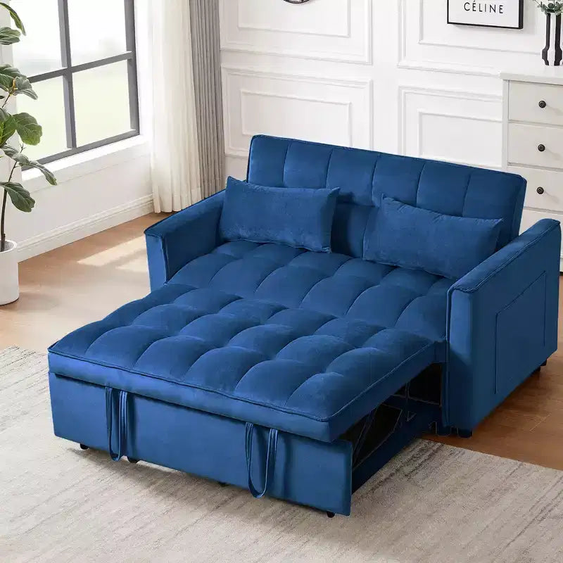 Cement Gray 3 in 1 Velvet Convertible Sleeper Sofa Bed with Pillows and Pockets, Modern Pull Out Couch Bed, Adjustable Backrest – Image 3