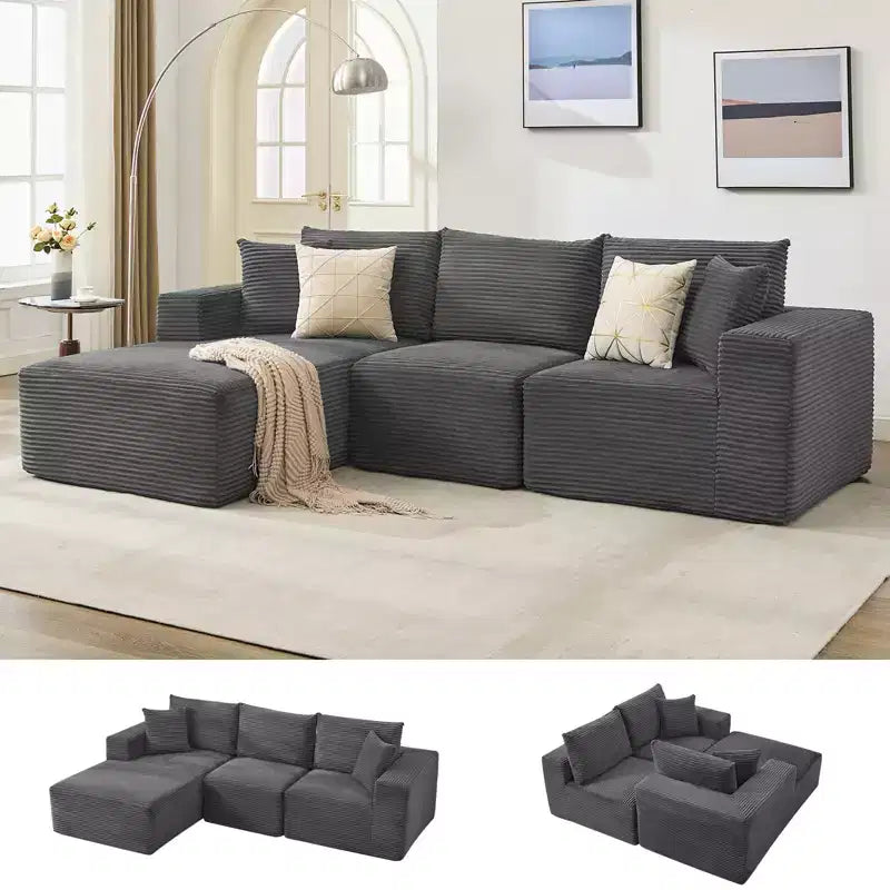 108 Modern Sofa Couch, 3 Seater Upholstered L Shaped Sofa with Pillows, Deep Seat Sofa, No Assembly Required – Image 52