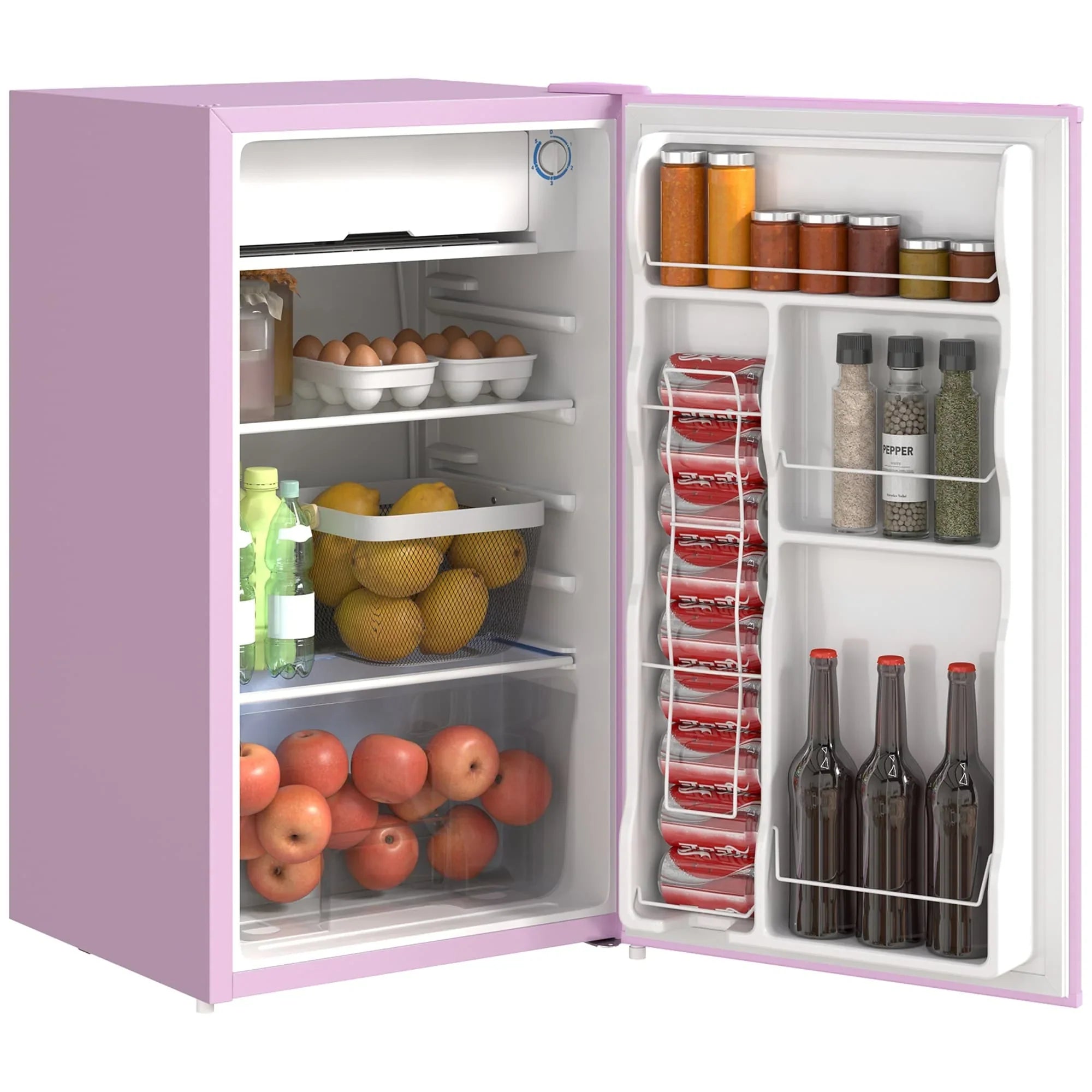 HOMCOM 3.2 Cu.Ft Mini Fridge with Freezer, Single Door Compact Refrigerator with Adjustable Thermostat for Bedroom – Image 19