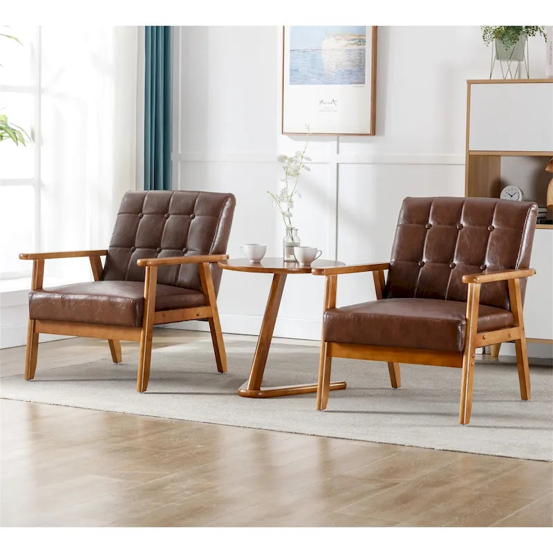 Mid Century Modern Accent Chairs Set of 2 with Side Table – Image 5