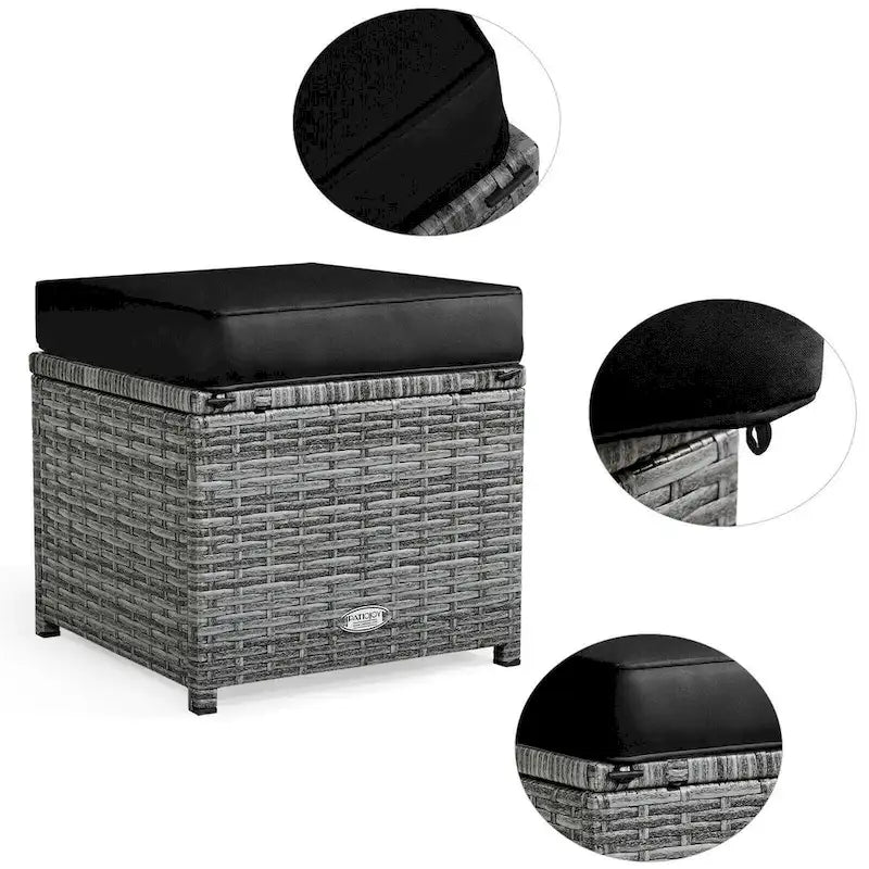 7 Pcs All-Weather Patio Rattan Dining Furniture Sectional Sofa Set with Wicker Ottoman and Cushed Couch – Image 16