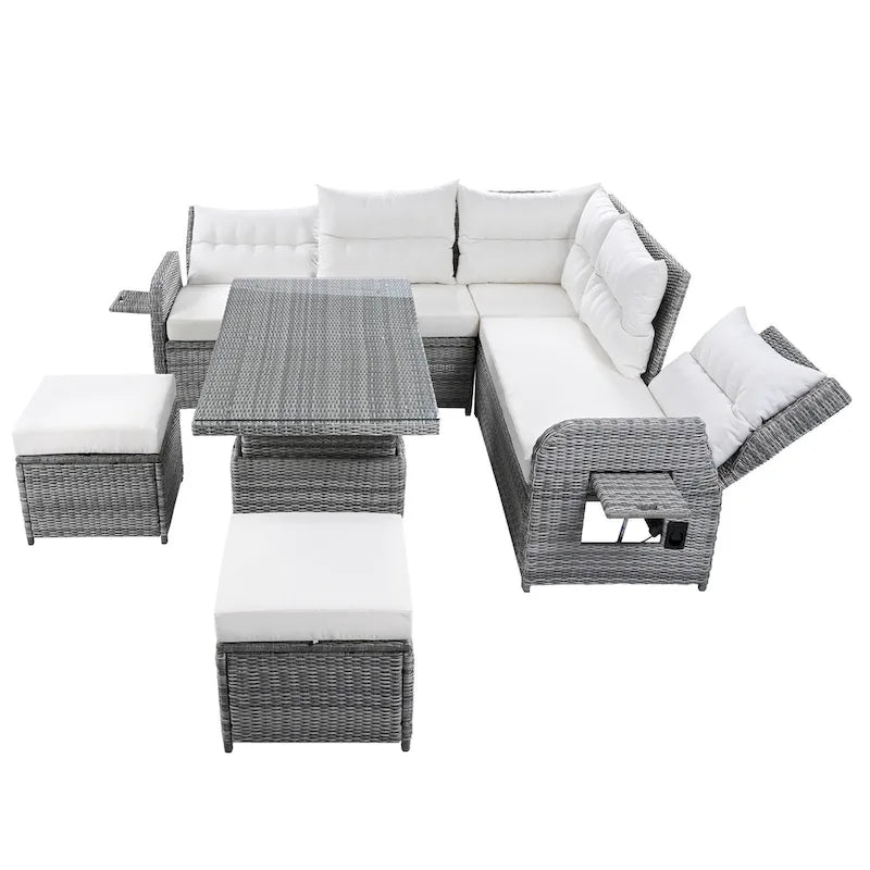 Outdoor Rattan Sectional Sofa Set with Adjustable Table & Recliners – Image 31