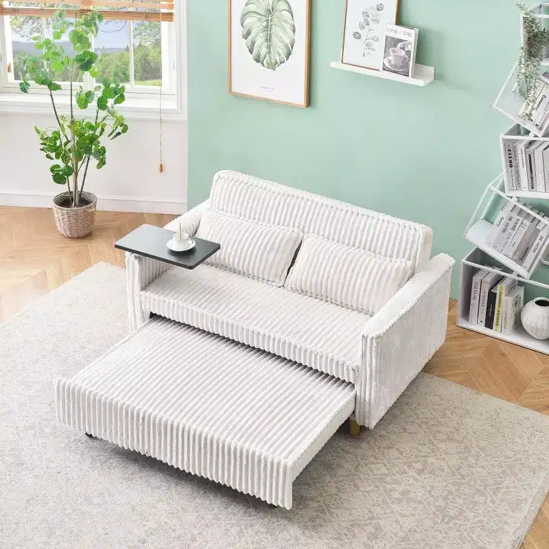 TUYOHW Space-Saving Convertible Sofa,Corduroy Sofa Bed with Movable Tabletop & USB Port,Multi-Functional Loveseat for Living Room – Image 5