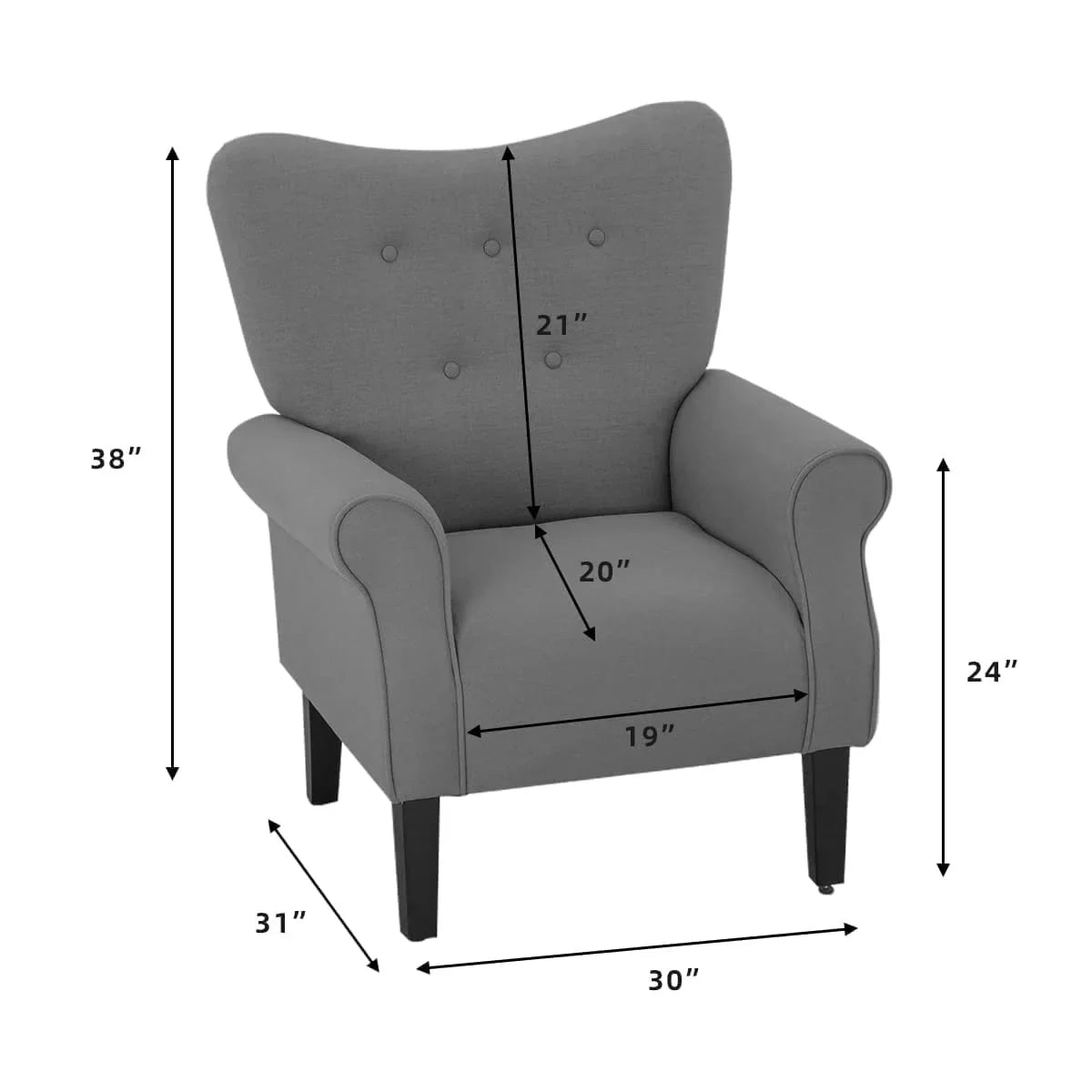 Erommy Modern Accent Chair, High Back Armchair, Upholstered Fabric Button Single Sofa with Wooden Legs for Living Room – Image 168