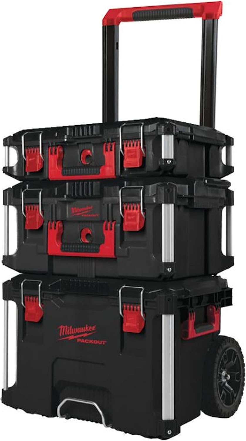 Milwaukee 4932464244 Pack Promo Valise à roulettes avec 3 Compartiments Noir/Rouge Taille L