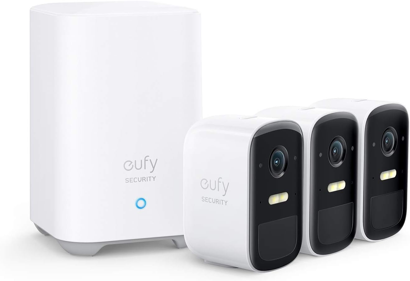 eufy Security eufyCam 2C, Camera Surveillance WiFi exterieure sans Fil, pour HomeBase 2, autonomie de 180J, Transmission HD avec 1080p, sans Frais mensuels, Kit 3 caméras