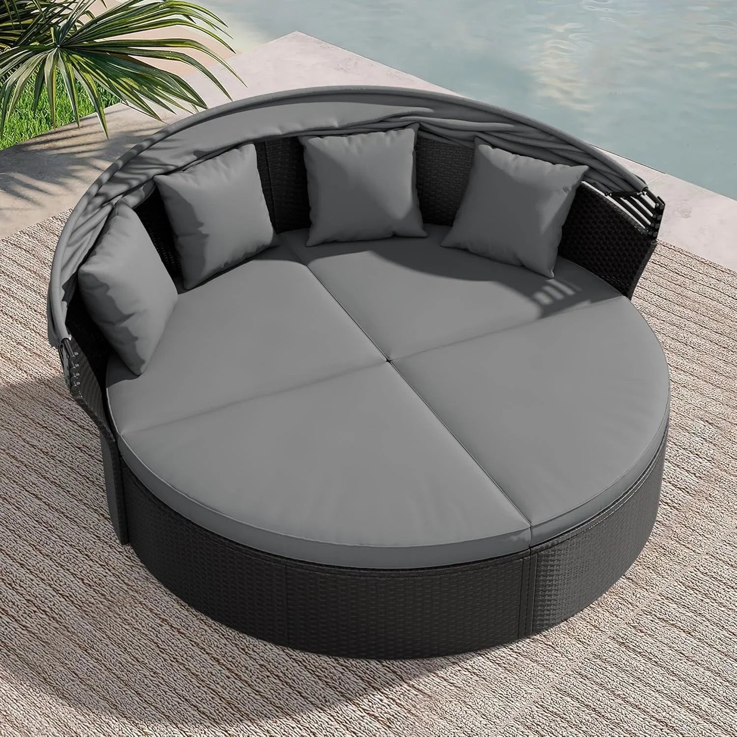 Nuon 4-Piece/5Piece Outdoor Patio Conversation Set Wicker Daybed Set with Canopy by Havenside Home – Image 8