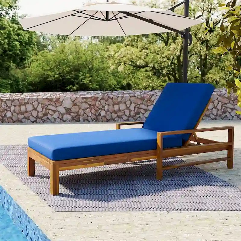 Wood Adjustable Backrest Outdoor Lounge Chair, Suitable for Gardens, Terraces and Poolside Areas – Image 2
