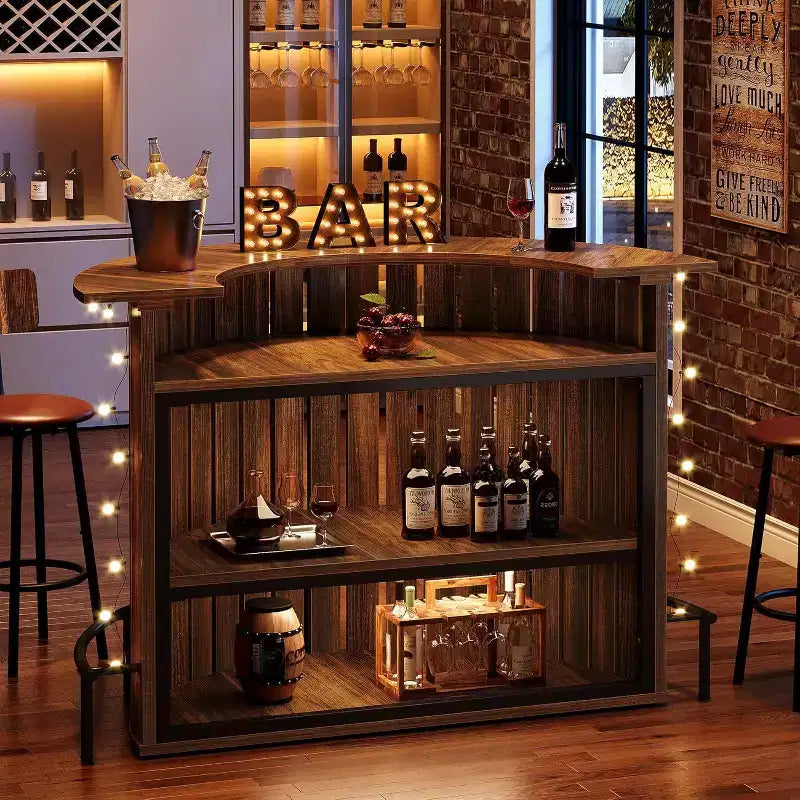 Lantine 4-Tier Bar Table, 39.4 H with Footrest, Arc-Shaped, Modern Wine Bar Cabinet for Home Pub, Living Room, Rustic Brown. – Image 4