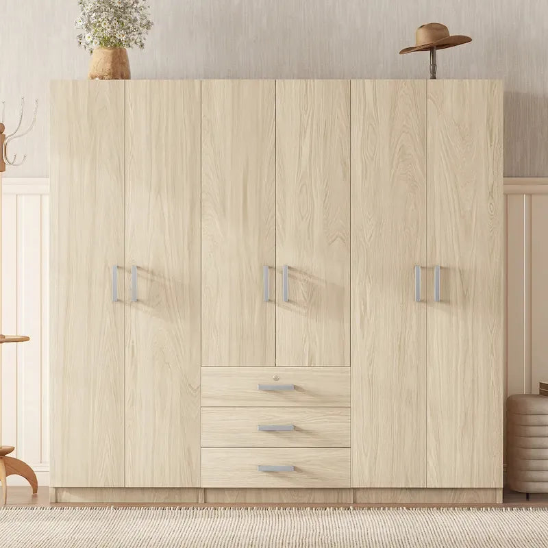 6-Doors Wooden Wardrobe Storage with 3 Big Drawers for Bedroom – Image 23