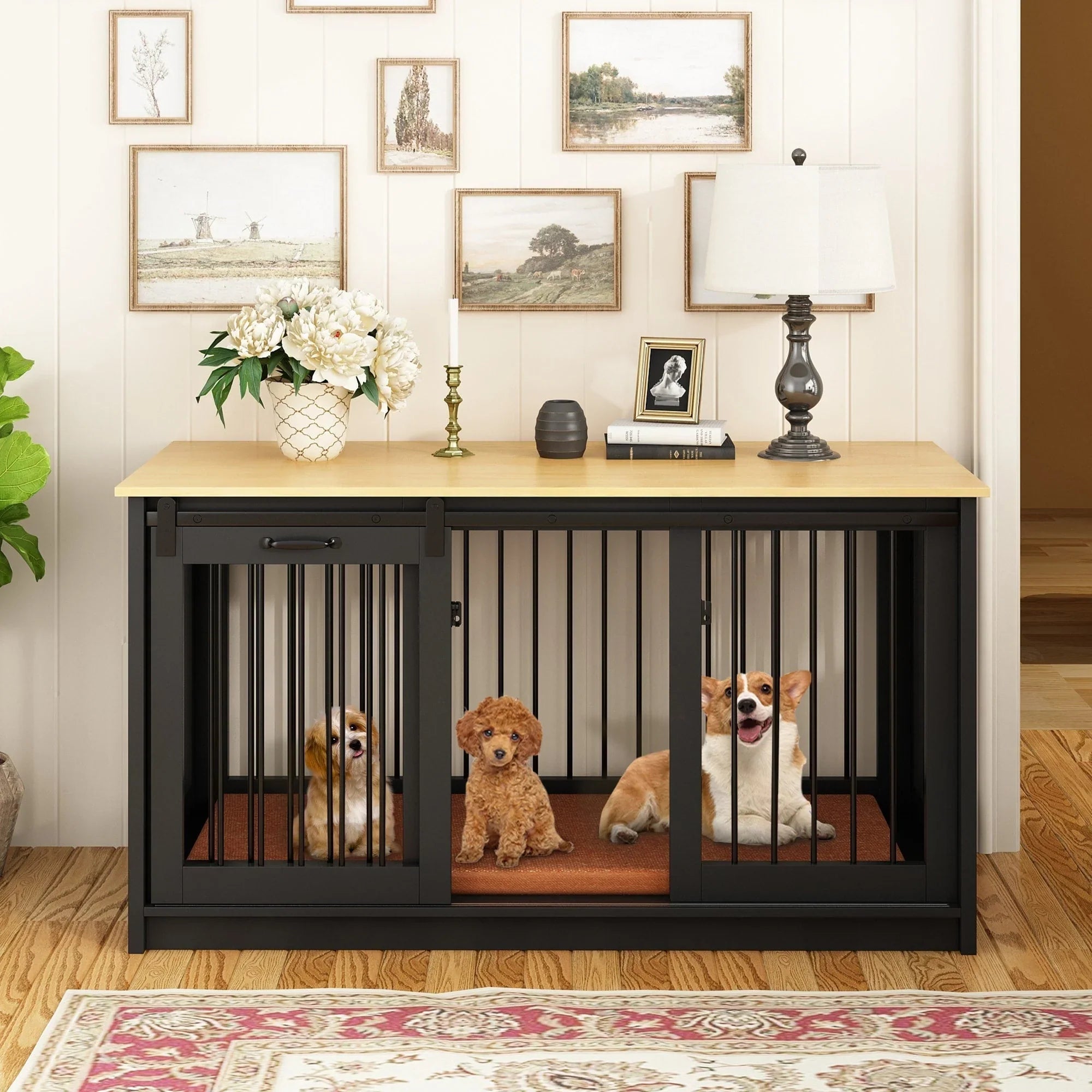 Pet Residence with Iron Tube Reinforcement Stylish & Sturdy Dog Crate – Image 10