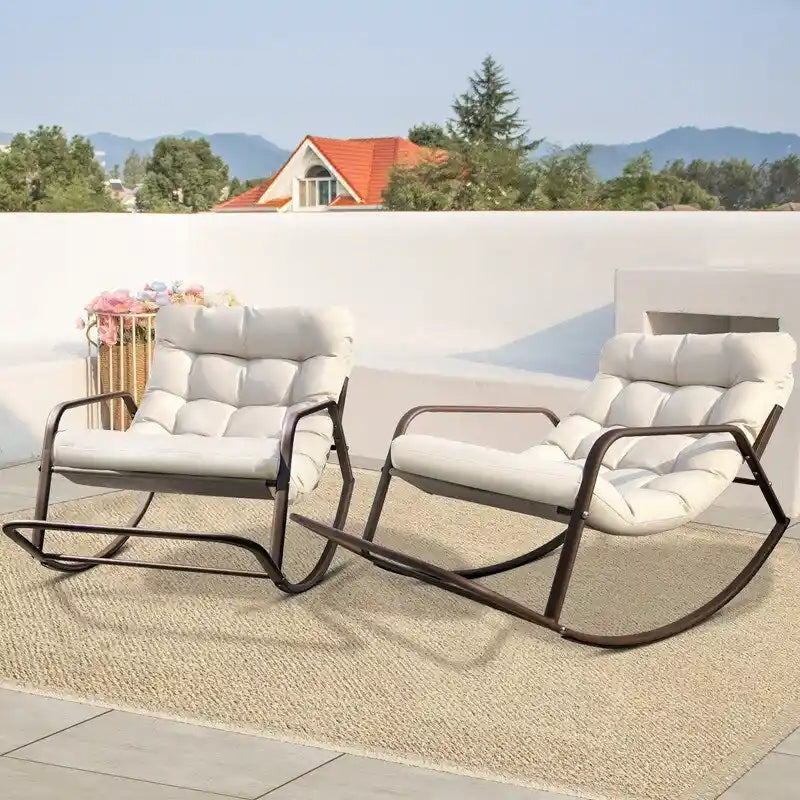 FINCATI Outdoor Extra-large Comfy Rocking Chair, 450 lbs Indoor Recliner Rocking Papasan Chair for All Seasons – Image 3