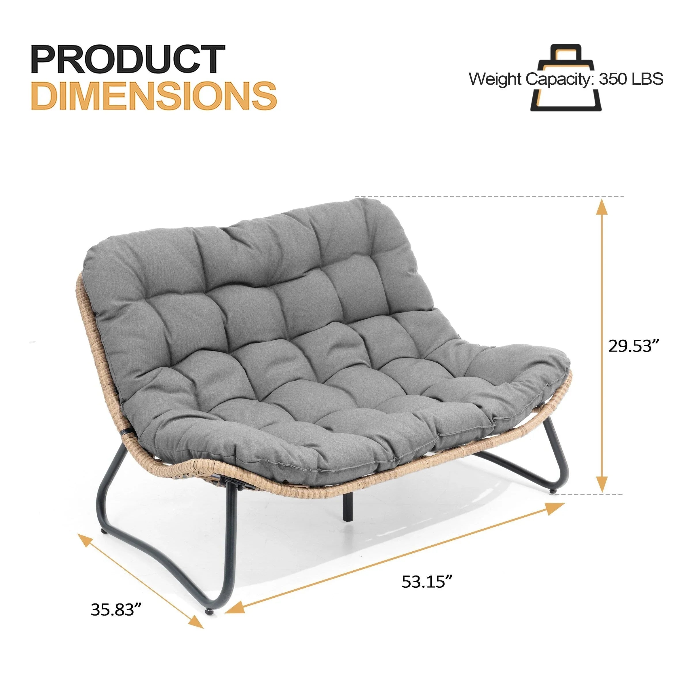 Double Papasan Chair Loveseat with Cushion, All-weather PE Rattan and Metal Frame for Indoor Outdoor – Image 40