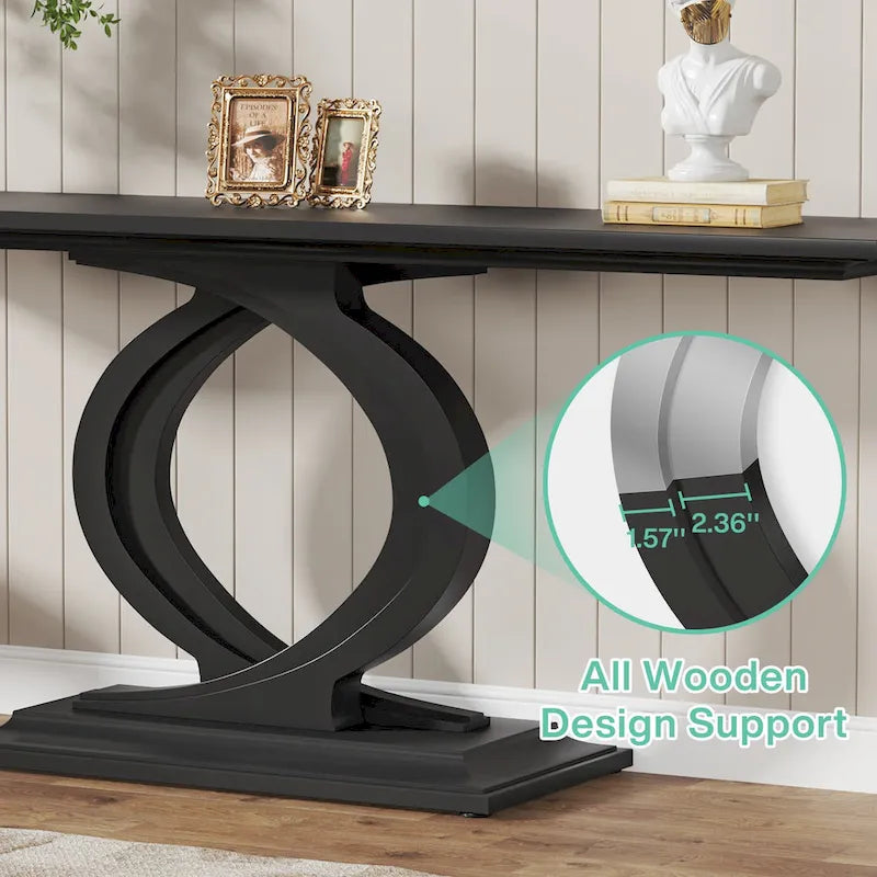 59 Inch Console Table for Entryway, White Farmhouse Sofa Tables for Living Room – Image 14