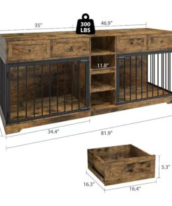 Alternative view of 82 Double Dog Crate Furniture, Large Dog Kennel Indoor for 2 Dogs, Heavy Duty Wooden Dog Crate TV Stand with 4 Drawers and Shelves