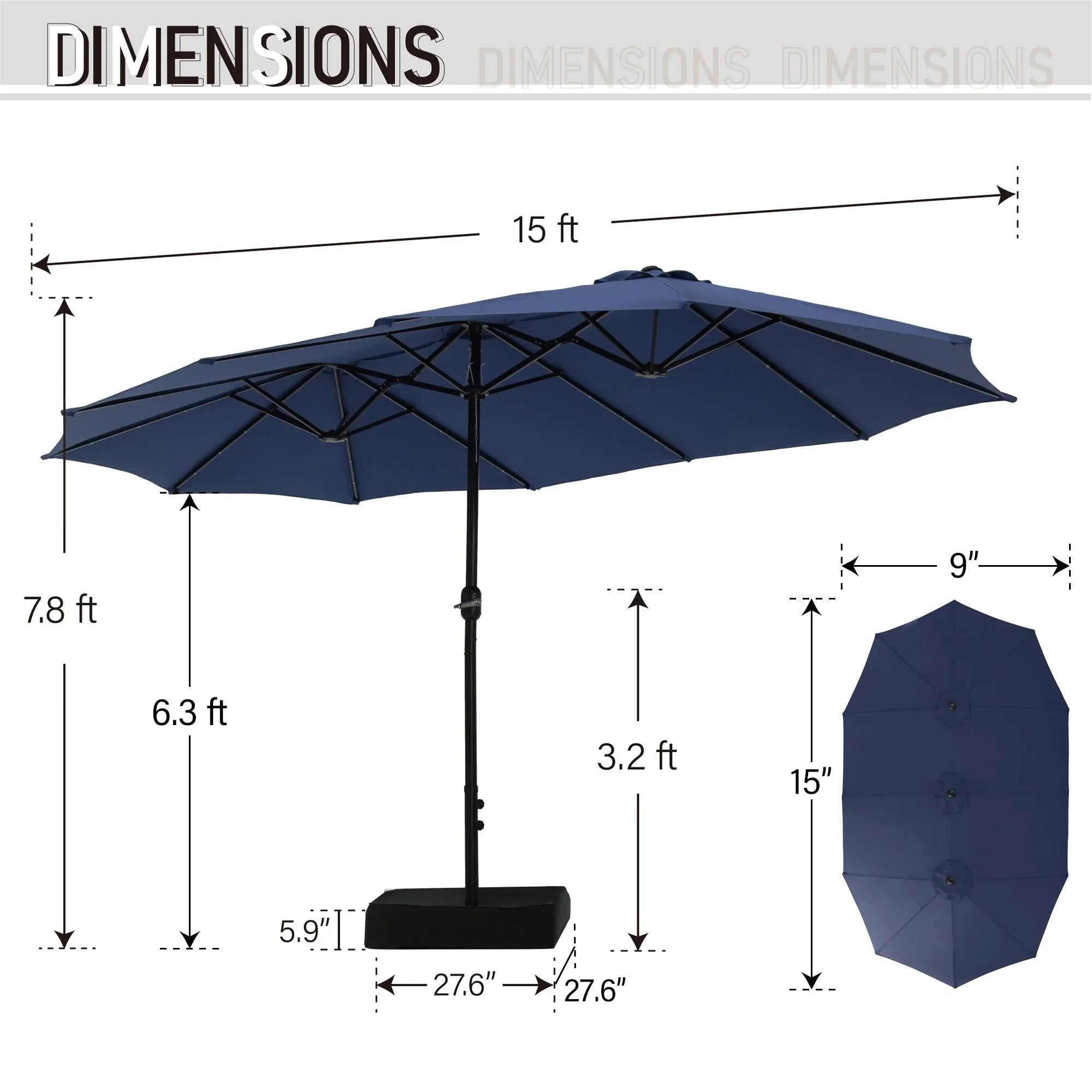MAISON ARTS 15-foot Rectangular Crank Double-sided Outdoor Market Umbrella Solar LED Lighted Patio Umbrella with Base Included – Image 35