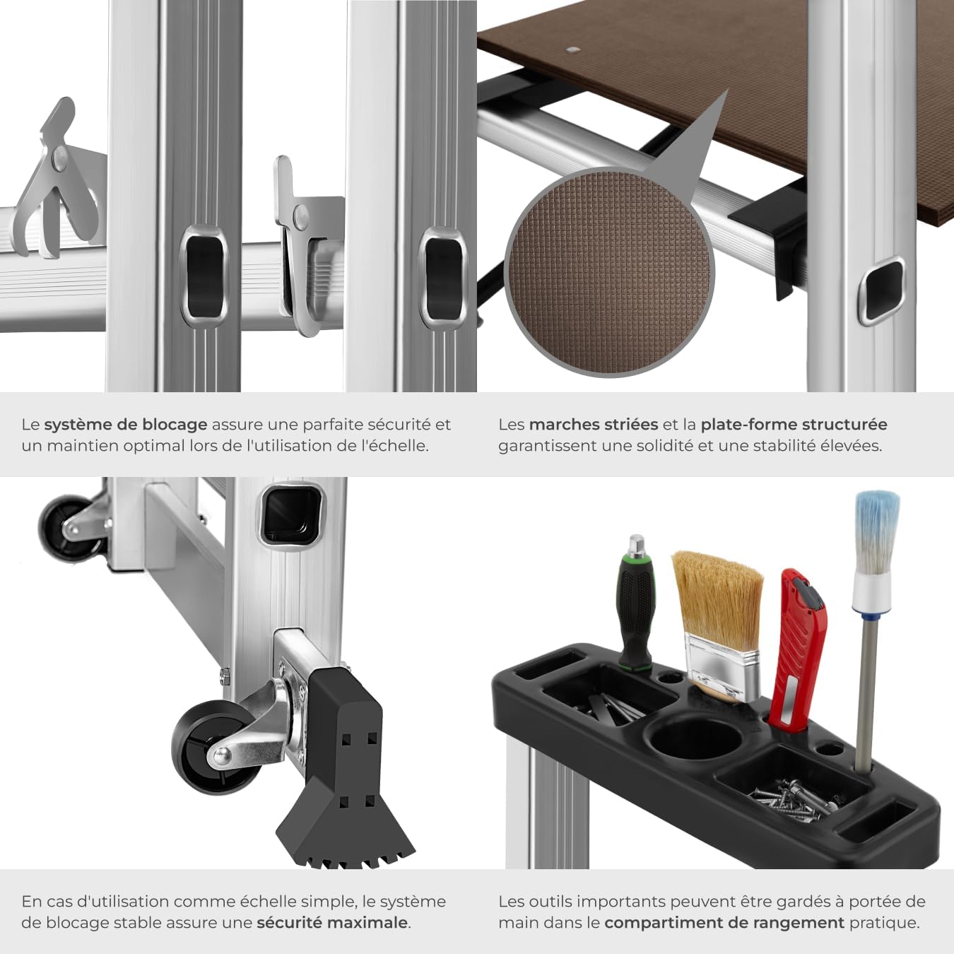 tectake® Échelle Multifonction 3 en 1 Échafaudage Roulant en Acier Plateforme de Travail Antidérapante Échelle Téléscopique Échelle Pliante Escabeau Pliant Bricolage Peinture Toiture – Image 2