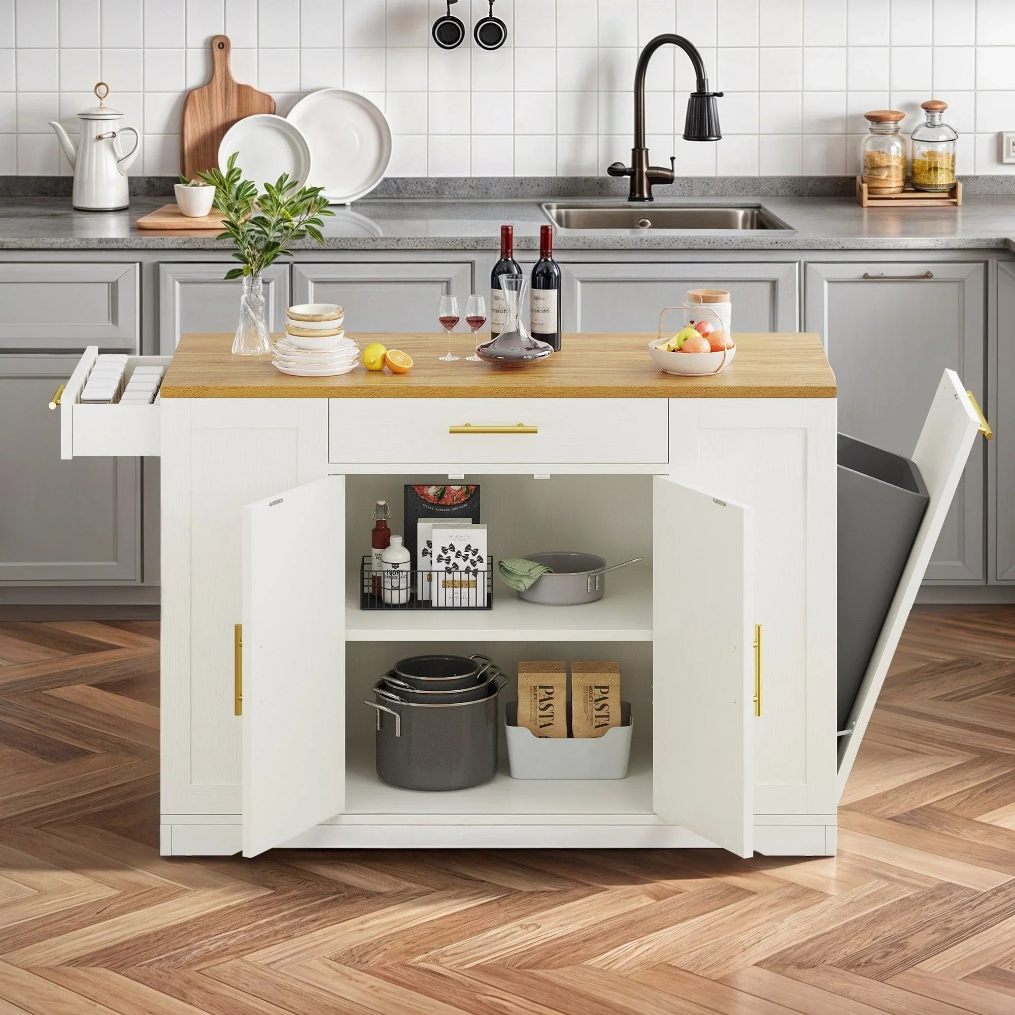Moasis 53-inch Rolling Kitchen Island Storage Cabinet Portable Mobile Kitchen Cart – Image 6