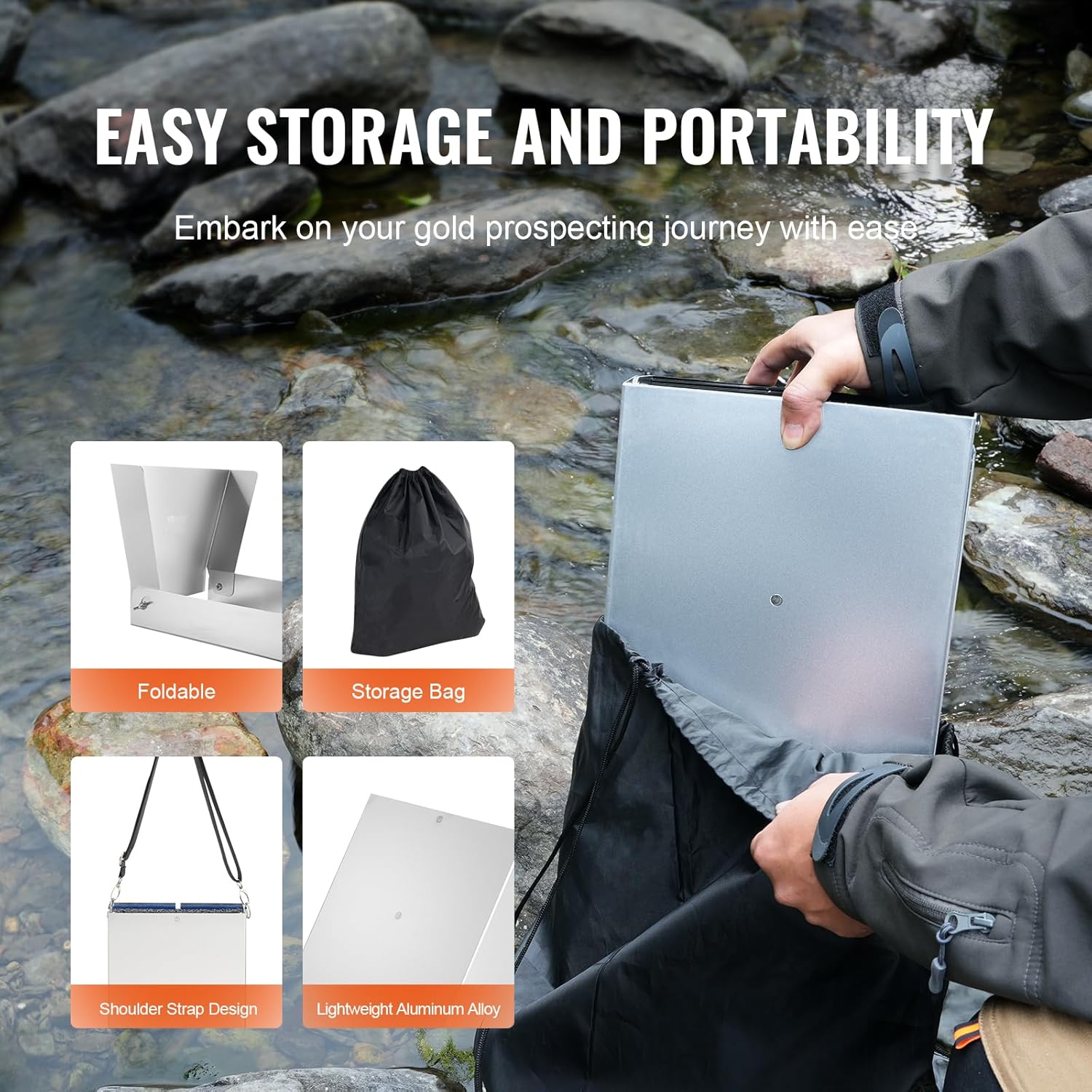 VEVOR Kit d'Orpaillage Portable 23 Pièces Rampe d'Orpaillage 127 cm en Aluminium Résistant avec Bâtée Tamis Pipettes Pelle et Sac de Transport Sluice pour Mineur Prospecteur d’Or Jardin Rivières – Image 7