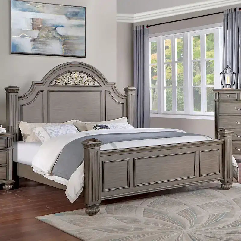 5-Piece Traditional Poster Bedroom Set, Grey Wood Finish, Classic Style – Image 14