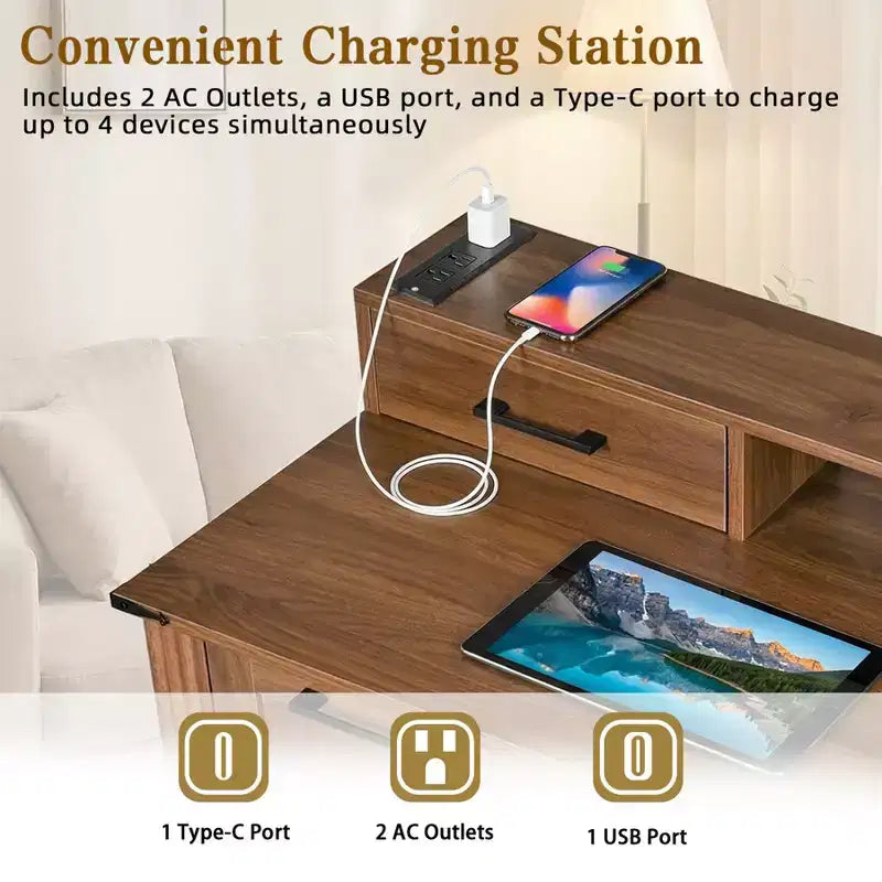 59 Executive Desk with 6 Drawers, Wooden Computer Desk with File Drawer & Charging Station, Home Office Desk Conference Table for Home Office – Image 10