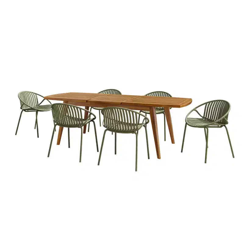 7-Piece Outdoor Expandable Patio Dining Set with Stackable Chairs, Acacia Wood Table – Image 2