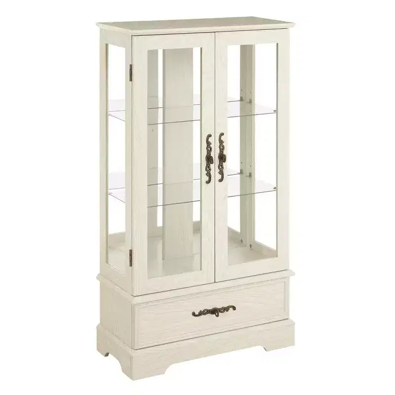 Lighted Glass Curio Cabinet with Adjustable Shelves - Elegant 2-Door Display Cabinet & Built-in Drawer, Includes Bulb – Image 5