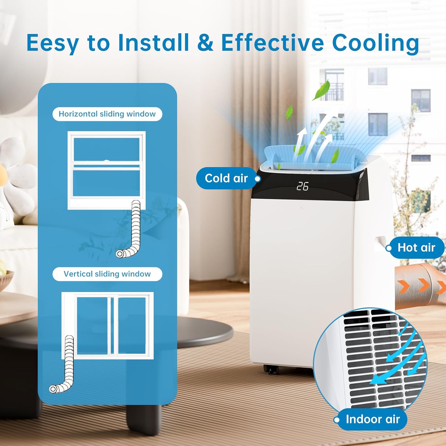 Climatiseur Mobile 12000 BTU 3-En-1 Refroidissement, Ventilateur & Déshumidificateur 45L/Jour, Silencieux – Image 4