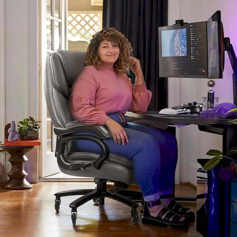 Bossin Big and Tall Executive Office Chair,500LBS Adjustable Lumbar Support Ergonomic Chair with High Back PU Leather Computer – Image 12