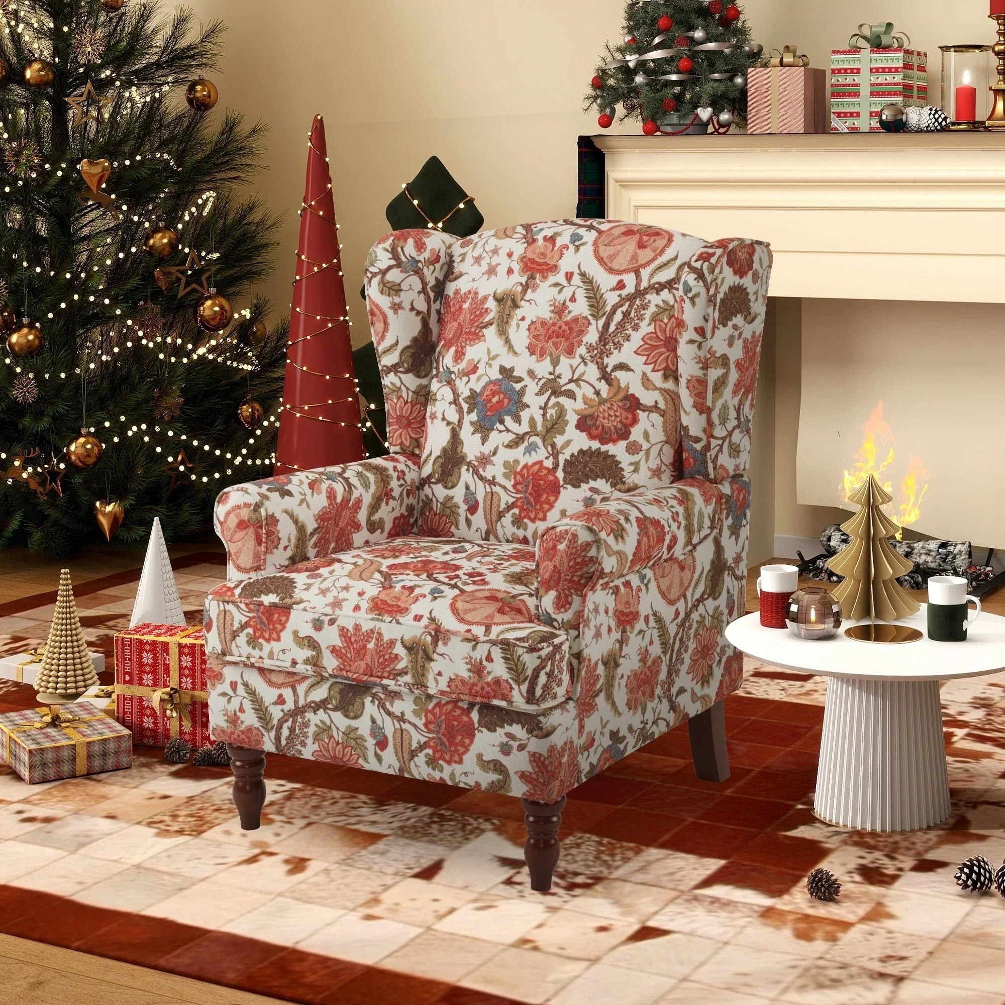 Erommy Modern Accent Chair, High Back Armchair, Upholstered Fabric Button Single Sofa with Wooden Legs for Living Room – Image 125