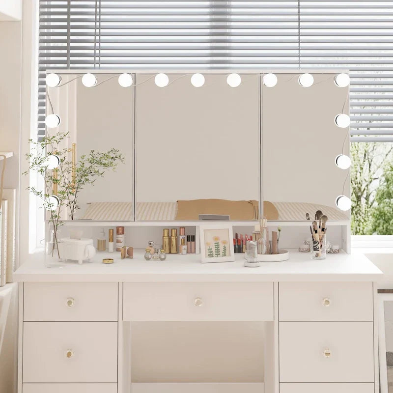 Luxurious LED Makeup Vanity with 9 Drawers Elegant Makeup Station – Image 3