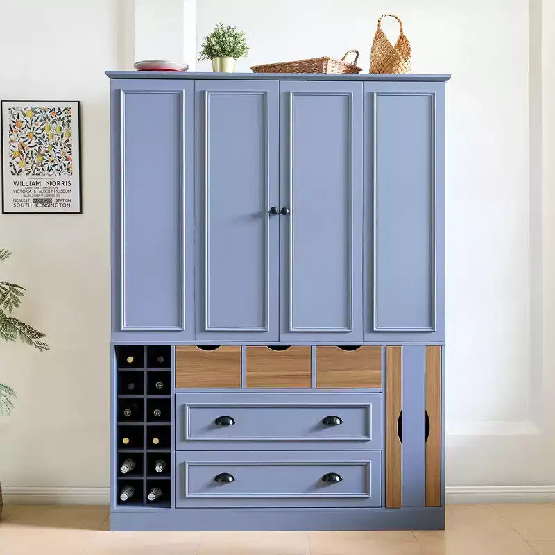 Whisen 71'' Tall Freestanding Kitchen Pantry, Large Dining Storage Cabinet Cupboard Sideboards With 4 Foldable Doors, Shelves, Wine Racks – Image 33
