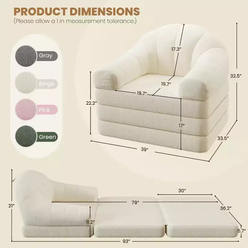 Yaheetech 2-in-1 Folding Sofa Bed Foldable Chair Bed for Living Room, Bedroom – Image 2