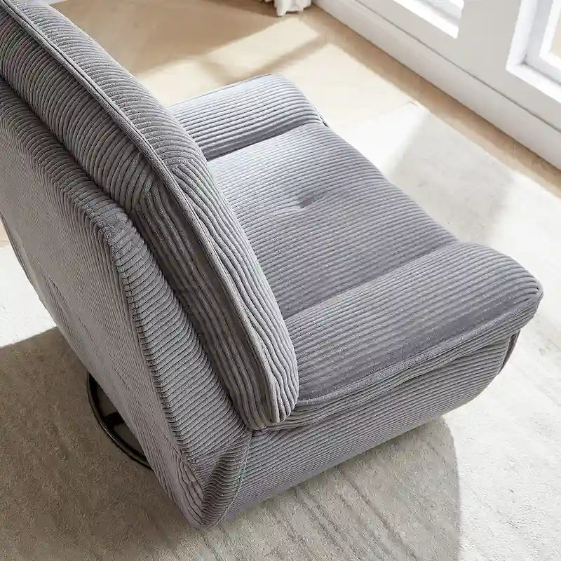 Corduroy Swivel Glider Recliner, Footrest for Living Room – Image 20